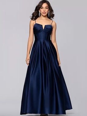 Long Glamour Satin Notch Boned Ballgown